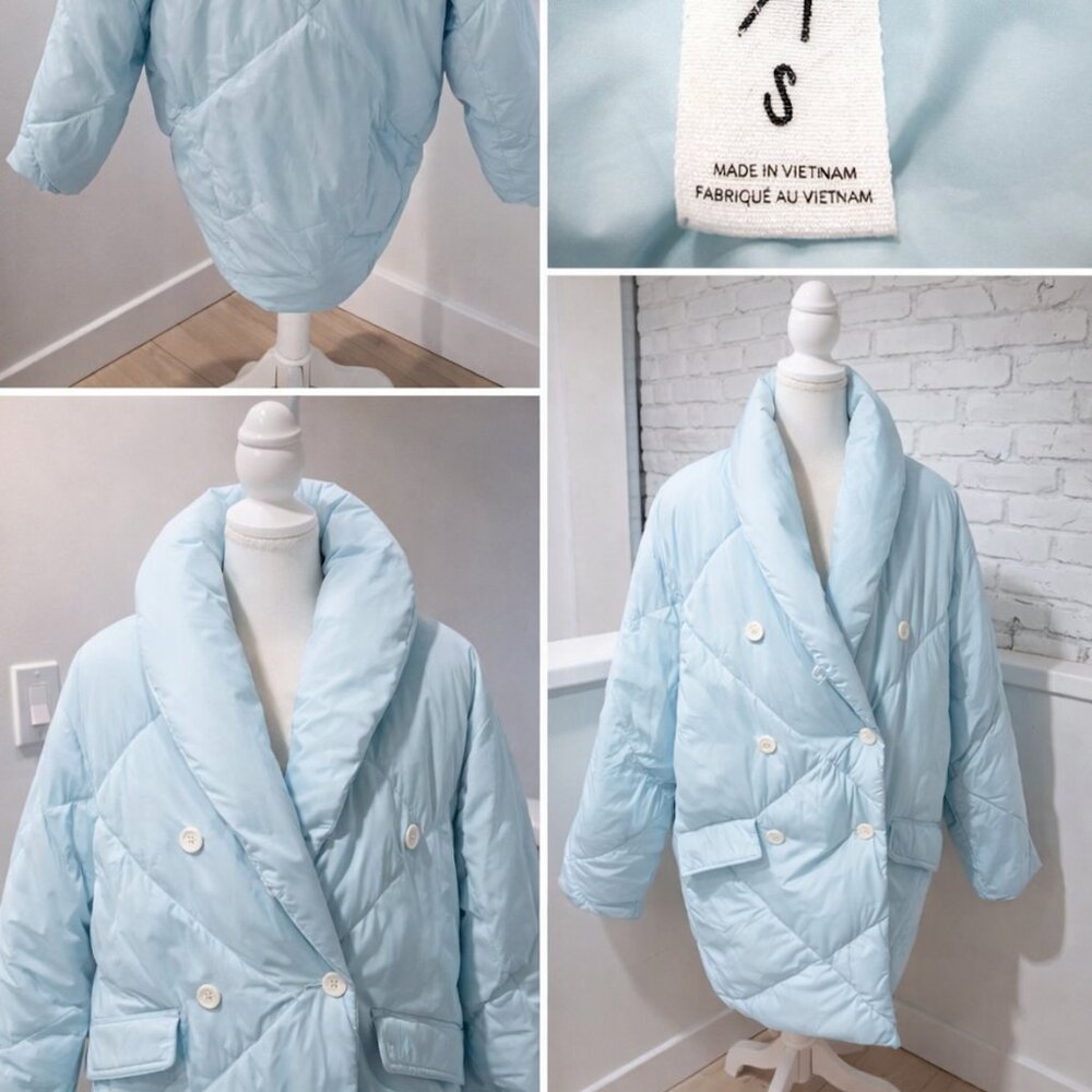 Free People Quilted Puffer Coat Women’s Small Light Blue Oversized #2016 #Tumblr